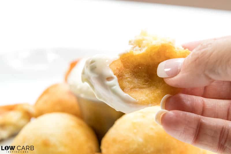 tuna ball dipped in white sauce