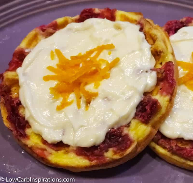 Cranberry Swirl Chaffles with Orange Cream Cheese Frosting